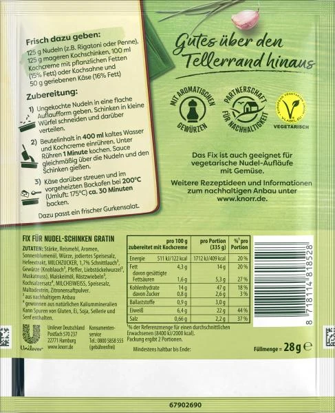 Knorr Fix Nudel-Schinken Gratin 2 Knorr Fix Nudel-Schinken Gratin – Bild 2