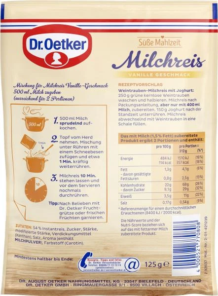 Dr. Oetker Süße Mahlzeit Milchreis Vanille 2 Dr. Oetker Süße Mahlzeit Milchreis Vanille – Bild 2