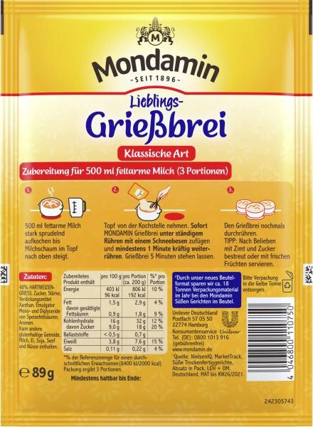 Mondamin Lieblings-Grießbrei Klassische Art 2 Mondamin Lieblings-Grießbrei Klassische Art – Bild 2