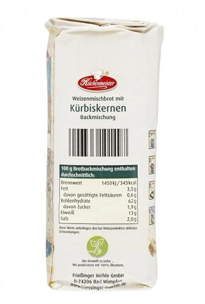 Küchenmeister Backmischung Brot Mit Kürbiskernen 2 Küchenmeister Backmischung Brot Mit Kürbiskernen – Bild 2